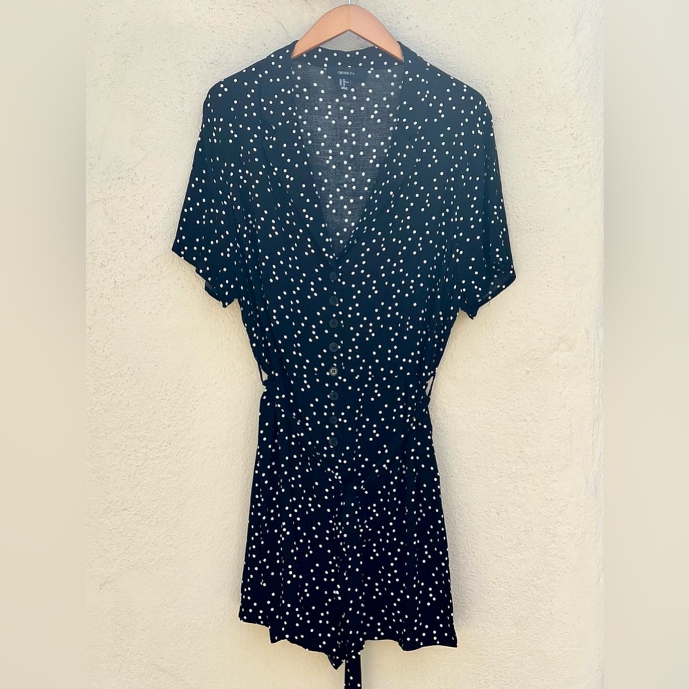 Adorable Black-and-White Polka Dot Romper 🖤